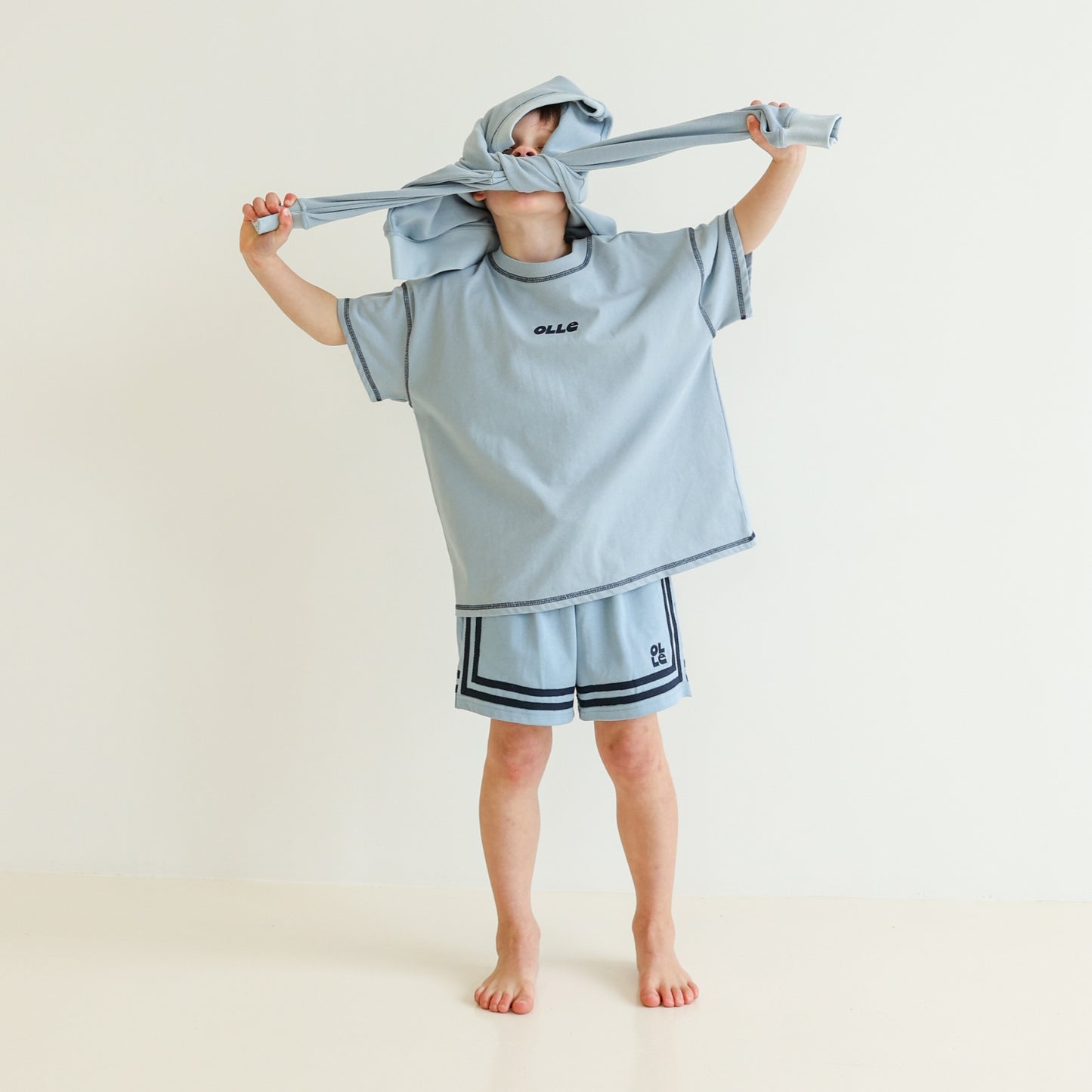 Children’s organic cotton jersey Easy Short in Seafoam by OLLE, with relaxed fit and embroidery