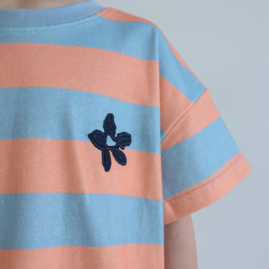 Children’s organic cotton Sherbet Stripe Dress by OLLE, with drop waist, bold stripes, and chest embroidery