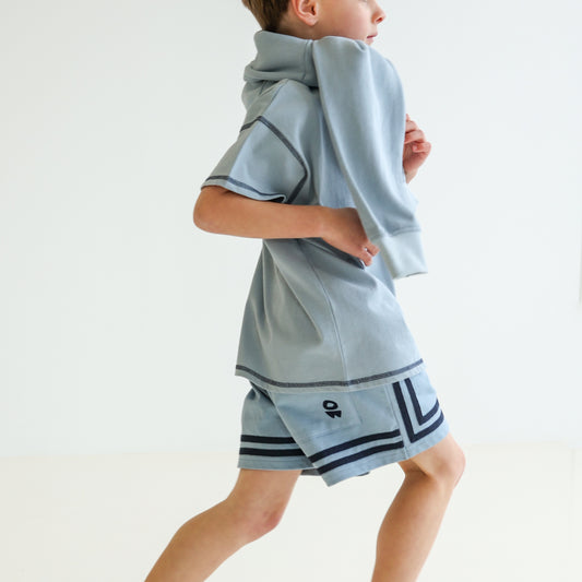 Children’s organic cotton jersey Easy Short in Seafoam by OLLE, with relaxed fit and embroidery