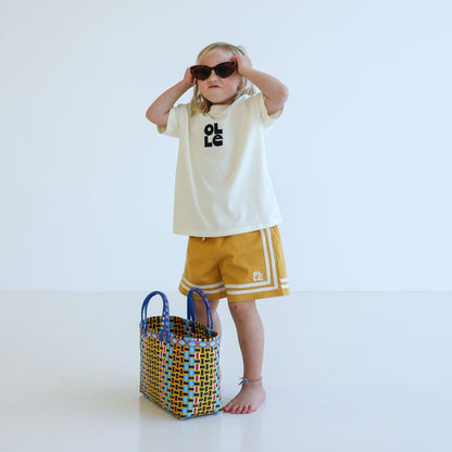 Children’s organic cotton Easy Short in Sunflower yellow by OLLE, with relaxed fit and embroidery