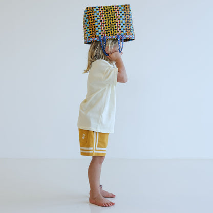 Children’s organic cotton Easy Short in Sunflower yellow by OLLE, with relaxed fit and embroidery