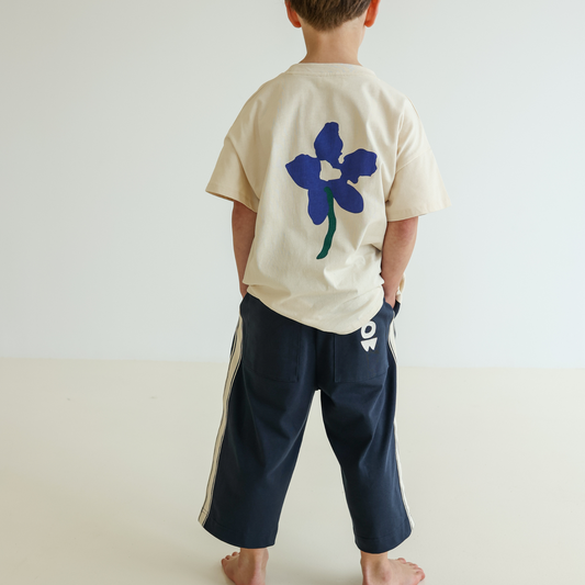 Children’s organic cotton t-shirt by OLLE in Sand colour with oversized fit and back print