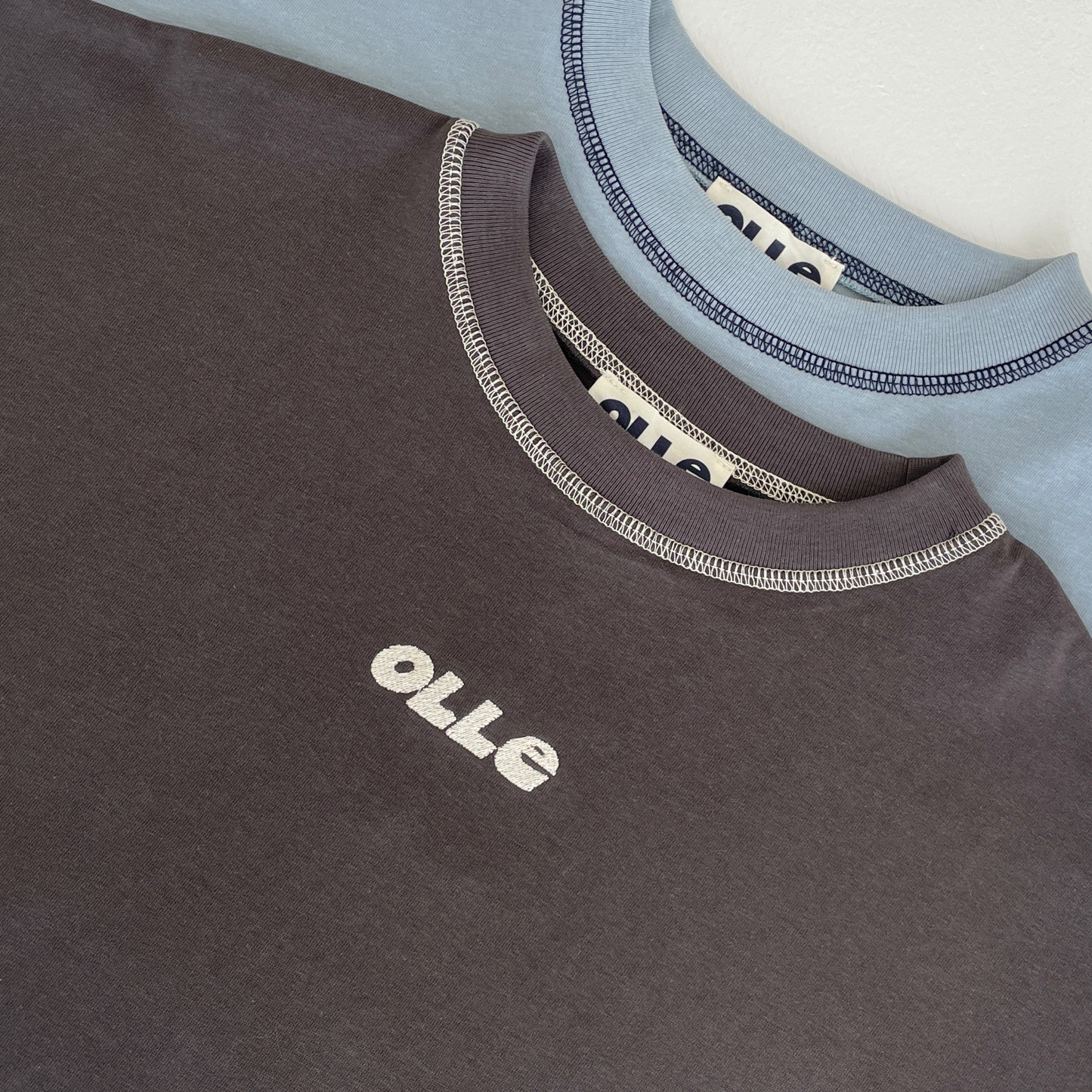 Children’s oversized organic cotton Topstitch Tee in Seafoam by OLLE, with contrast stitch and skate logo